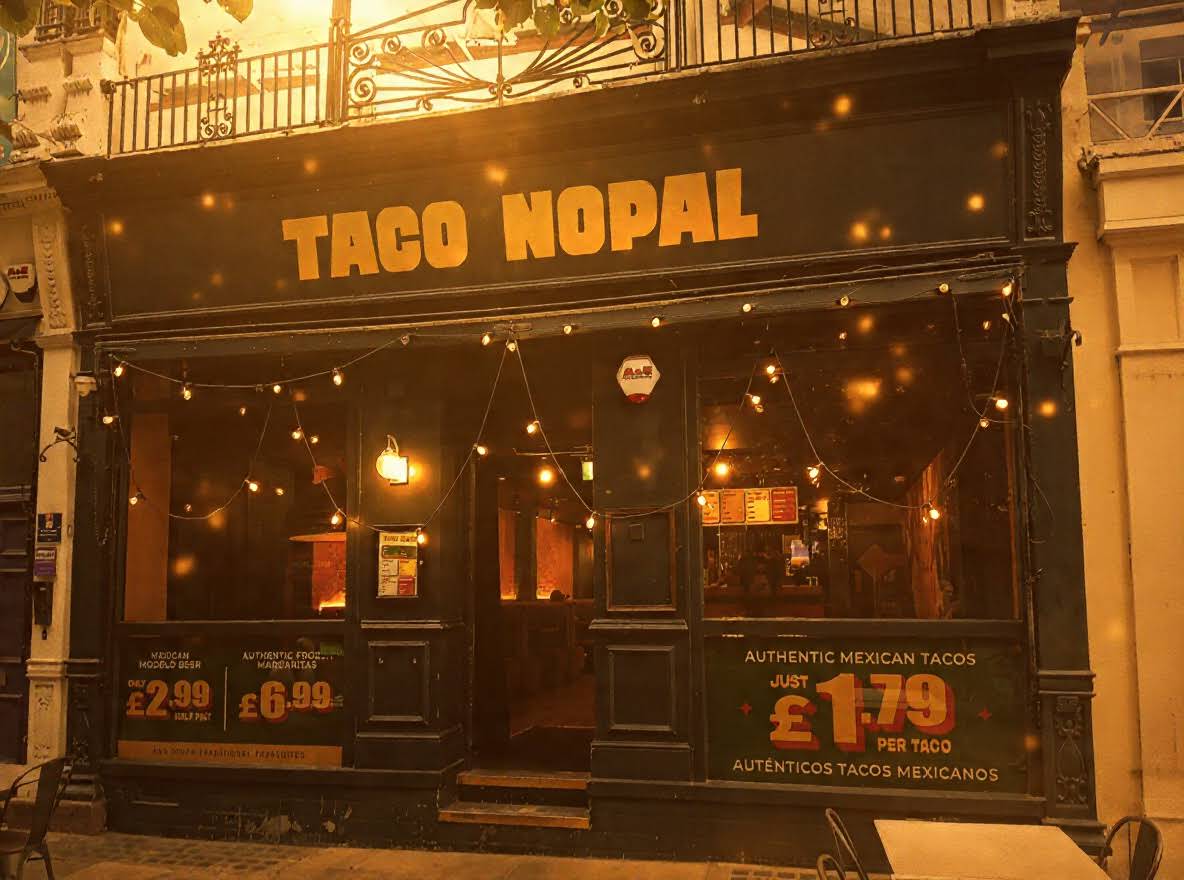 Taco Nopal restaurant entrance at 23 Promenade, Cheltenham